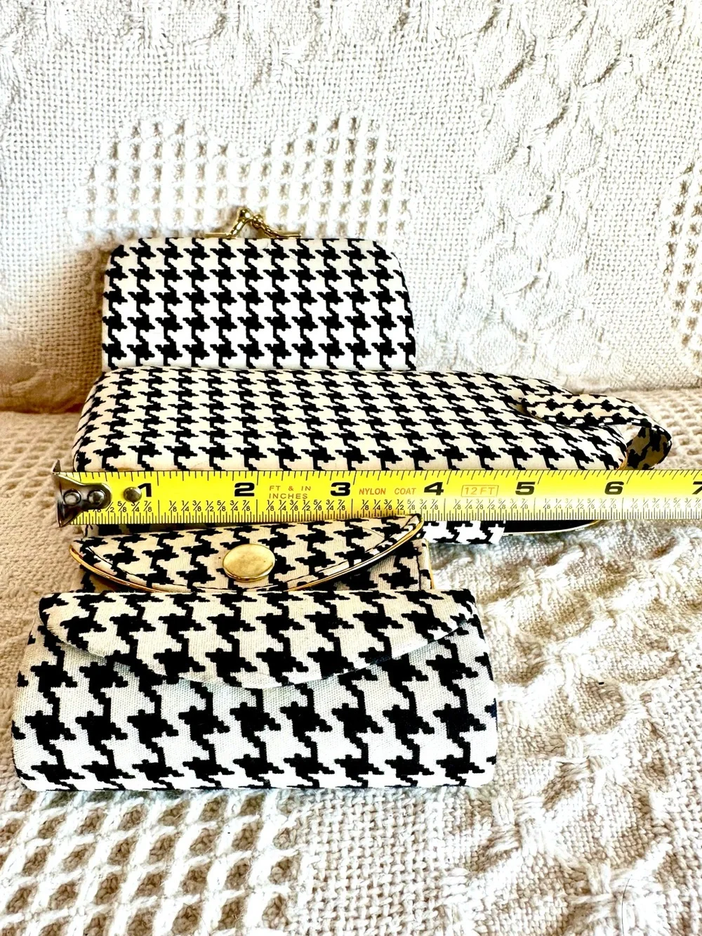 Black & White Houndstooth Accessory Set(Phone,Lipstick Case w Mirror,Keyes,Coin)